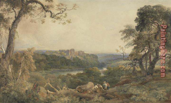 Peter de Wint Castle above a River - Woodcutters in the Foreground